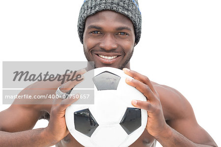 Close up portrait of a smiling football fan over white background