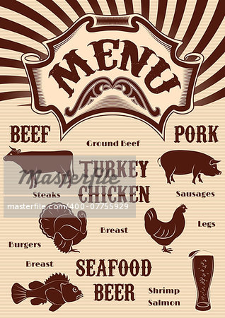 vector template for the cover of menu with fire  icon