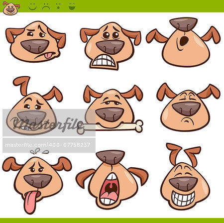 Cartoon Illustration of Funny Dogs Expressing Emotions or Emoticons Set