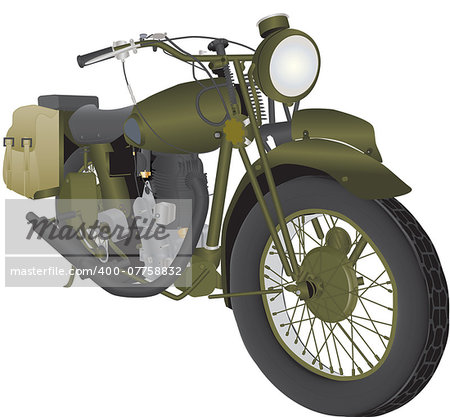 A Vintage World War Two Army Motorbike isolated on white