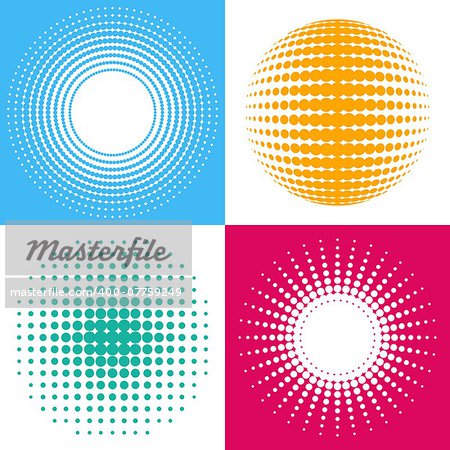 Colorful vector circle abstract halftone design elements set