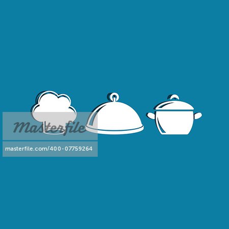 White vector restaurant cooking icons on blue background