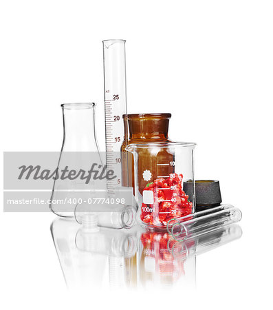 Laboratory glassware for liquids on white background