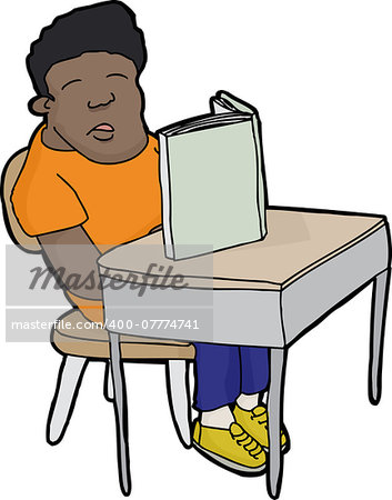 Young student asleep with book on desk