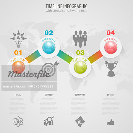 Business Timeline Infographic with Buttons, Icons and Number Options. Vector Template