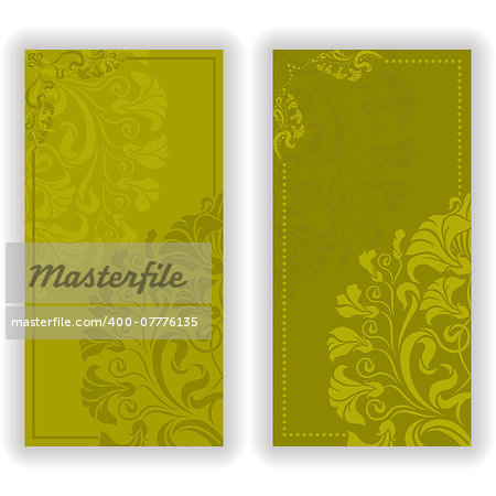Template design for invitation with damask ornaments. Vector illustration in vintage style.