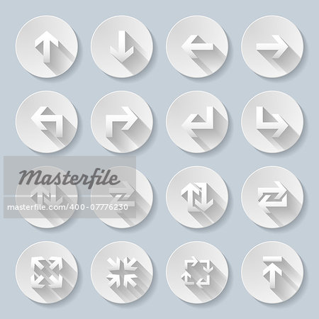 Set of flat round icons with straight arrows