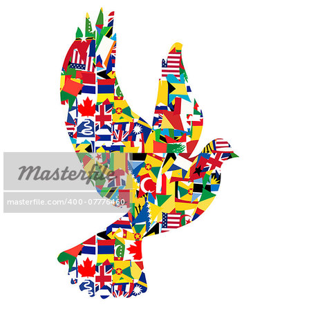 Peace concept with dove made of World flags