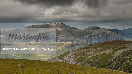 Near summit of Meall Gorm looking towards the Beinn Dearg hills in Scottish Highlands