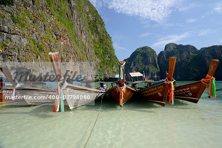 The Maya Beach  near the Ko Phi Phi Island outside of the City of Krabi on the Andaman Sea in the south of Thailand.