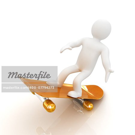 3d white person with a skate and a cap. 3d image on a white background