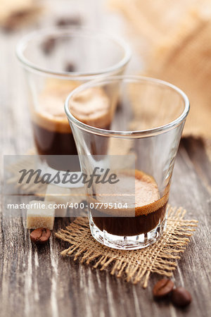 Fresh ristretto and espresso in small glass cups.