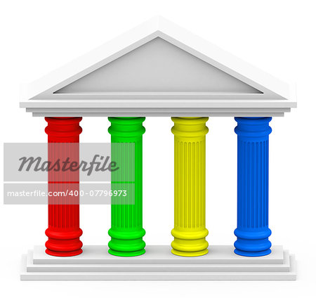 3d generated picture of a building with four different colored pillars