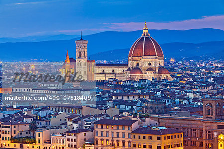 Image of Florence, Italy during twilight blue hour.