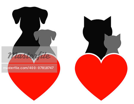 dog and cat sign with kids and heart