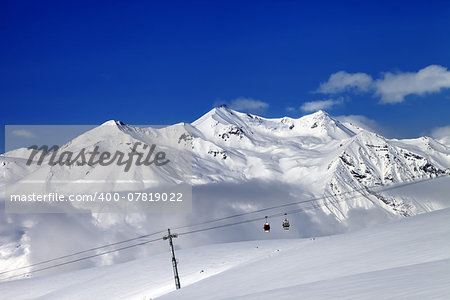 Ski resort at nice sun day. Caucasus Mountains, Georgia, Gudauri.