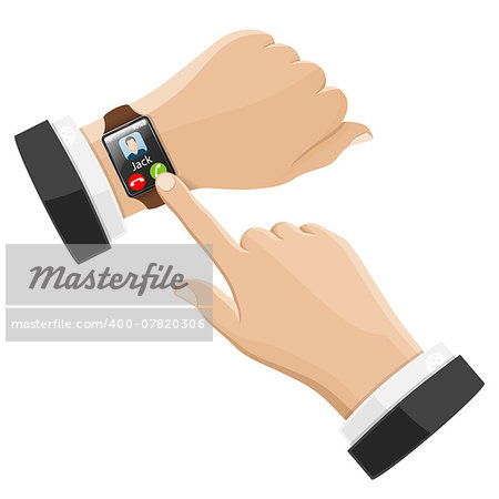 Smart Watch with Call on Screen. Vector isolated on white background.