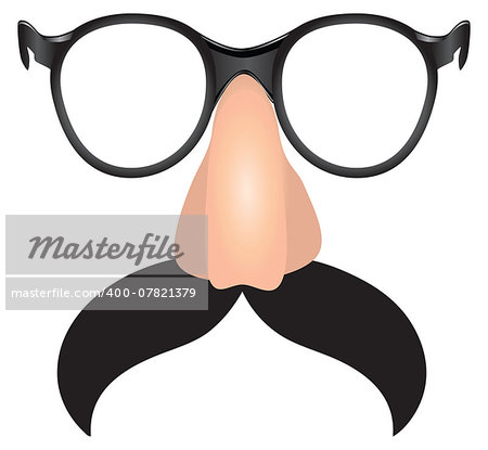 Large mustache with plastic nose and glasses. Vector illustration.