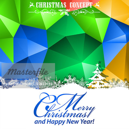 Abstract Christmas Mosaic Pattern on Modern Triangle pattern. Vector Template for Flyers and Brochure.