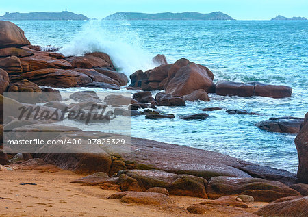 Ocean coast spring view  (between Perros-Guirec and Pleumeur-Bodou, Brittany, France). The Pink Granite Coast.