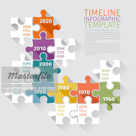 Timeline Infographic template with retro puzzle. Flat design