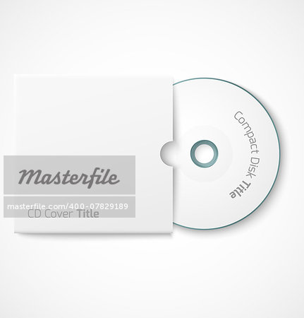 Blank white compact disk with cover mock up template. Vector illustration