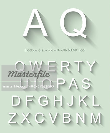 Classic alphabet with modern long shadow effect. Shadows has been made with blend and transparency so can be copied and paste on every background.