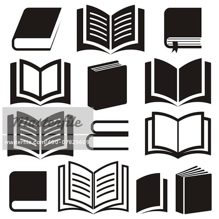 Black vector book icons collection on white background