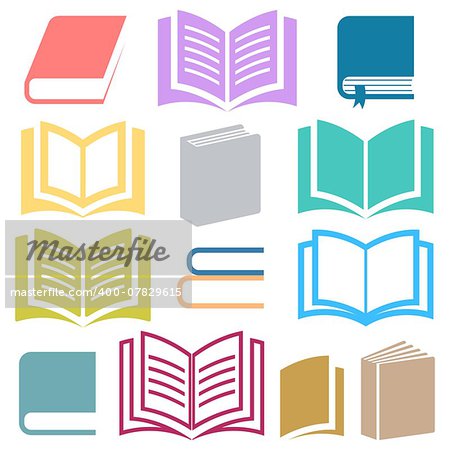 Colorful vector book icons collection on white background