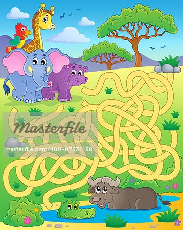 Maze 16 with tropical animals - eps10 vector illustration.