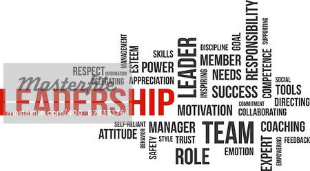 A word cloud of leadership related items