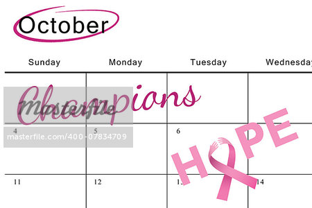 Breast cancer awareness message of hope against october on calendar