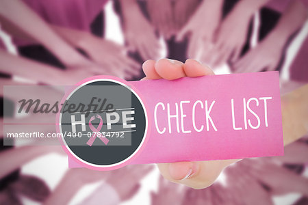 Composite image for breast cancer awareness with text on card