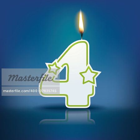 Candle number 4 with flame - eps 10 vector illustration