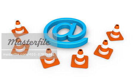E-mail symbol is behind some traffic cones