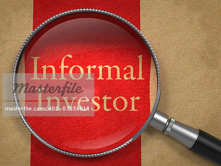 Informal Investor through Magnifying Glass on Old Paper with Red Vertical Line.