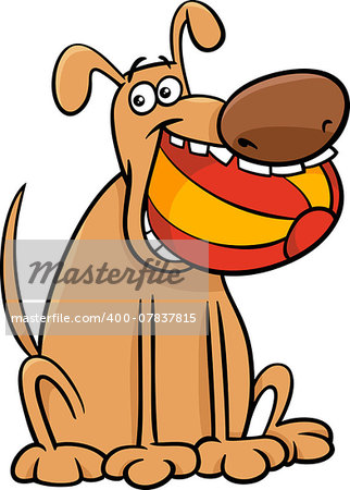 Cartoon Illustration of Funny Dog Character with Ball