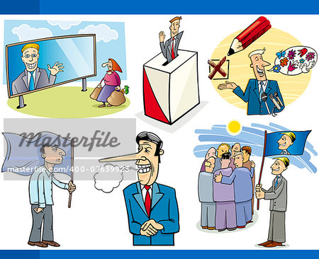 Illustration Set of Humorous Cartoon Concepts or and Metaphors of Politics and Democracy