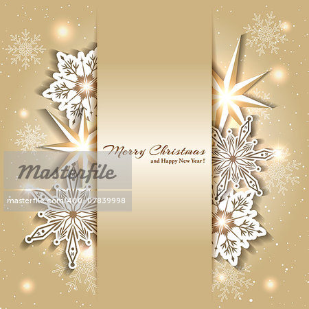 Sparkling Golden Christmas Background with Snowflake