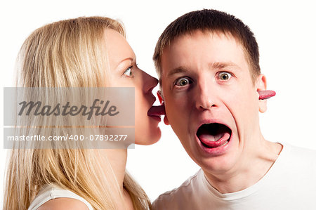Woman push her tongue into man head