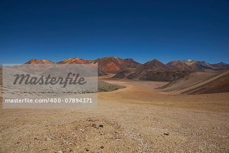 Colourful mountain landscape at Suriplaza in the Atacama Desert of north east Chile. The altitude is in excess of 4,000 metres.