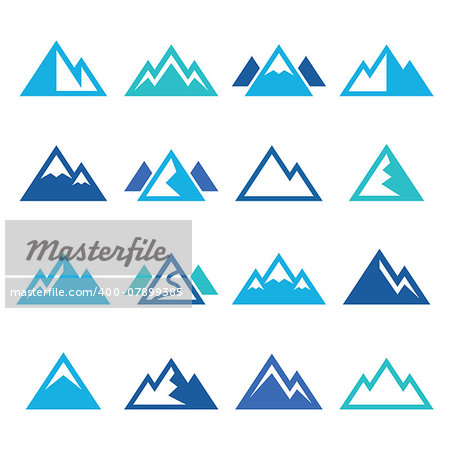 Vector icons set of mountain landscape isolated on white