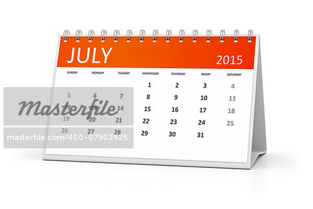 An image of a table calendar for your events July 2015