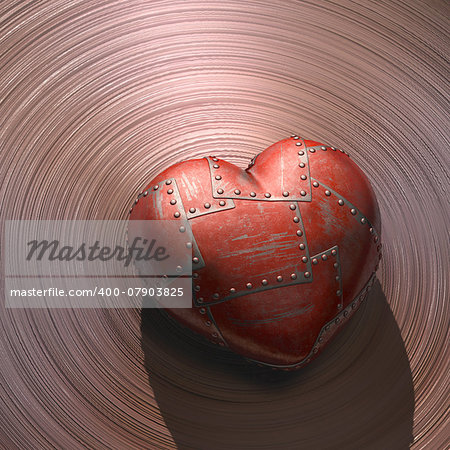 Heart made of steel plates attached with rivets. Clipping path included.