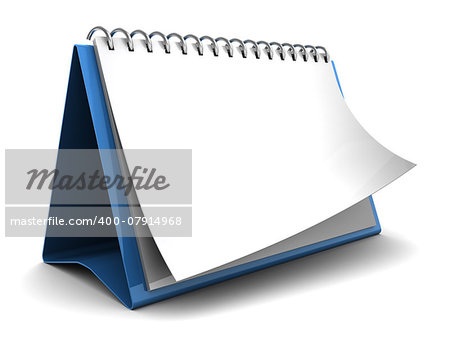 3d illustration of folding calendar with blank pages, over white background