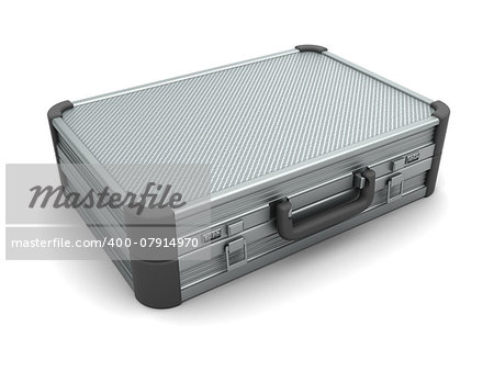3d illustration of metal suitcase over white background