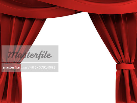 3d illustration of red curtains opened over white background