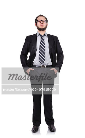 young businessman standing on white background