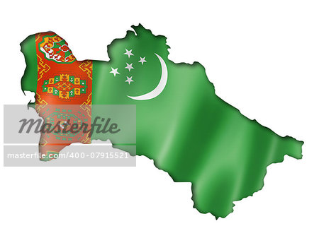 Turkmenistan flag map, three dimensional render, isolated on white