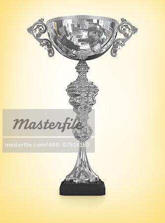 champion silver trophy isolated on yellow